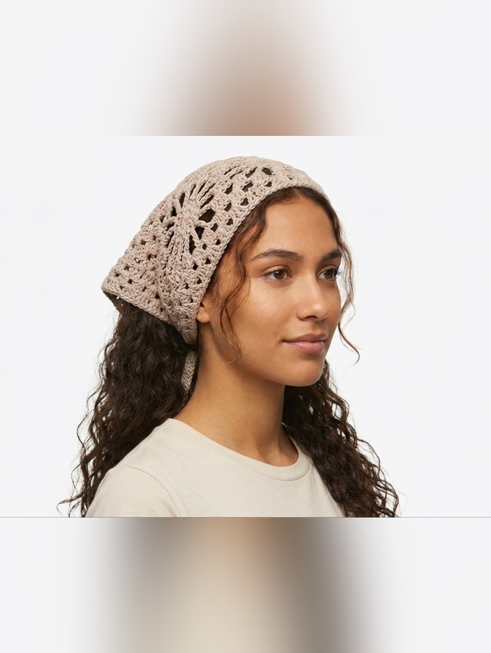 Handmade Crochet Beige Bandana - Cottagecore, Festival, Bohemian